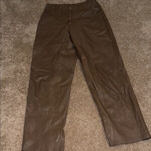 Women's Brown Vintage Straight Leg Leather Pants - size 10. B8